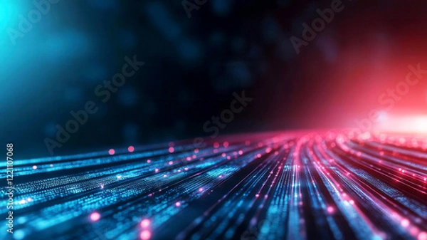 Obraz AI-powered data analysis dashboard on a large screen, glowing data points, optimizing complex algorithms in a high-tech environment