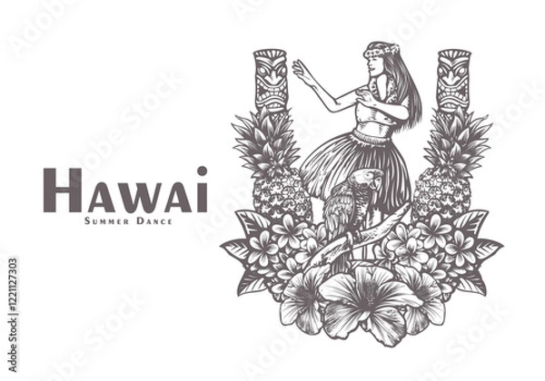 Obraz Hand Drawn Summer Dance Illustration with Floral and Totem Frame