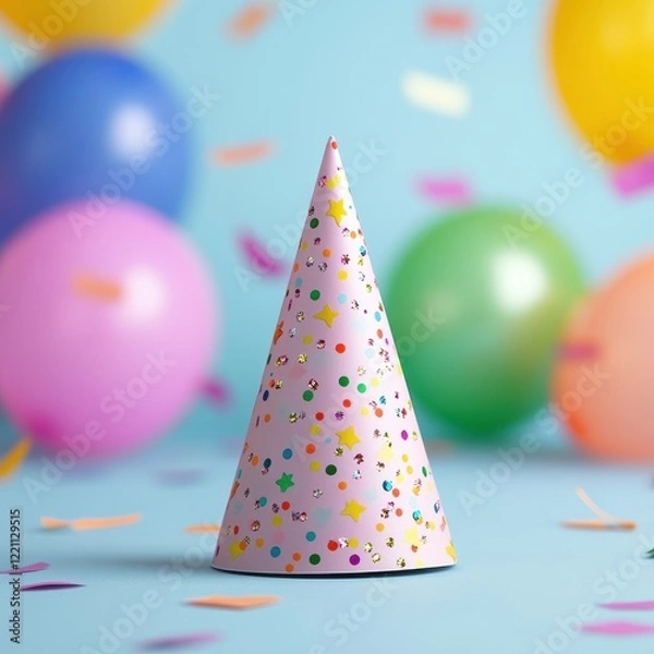 Fototapeta Colorful party hat with confectionery decorations for celebrations and festive events in bright colors and patterns