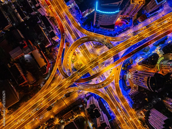 Obraz overlook of  Overpass and City Traffic in Shanghai at night