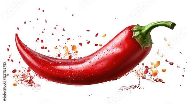 Fototapeta Fiery Red Chili Pepper: A vibrant red chili pepper, bursting with flavor and spice, is captured in a studio shot.