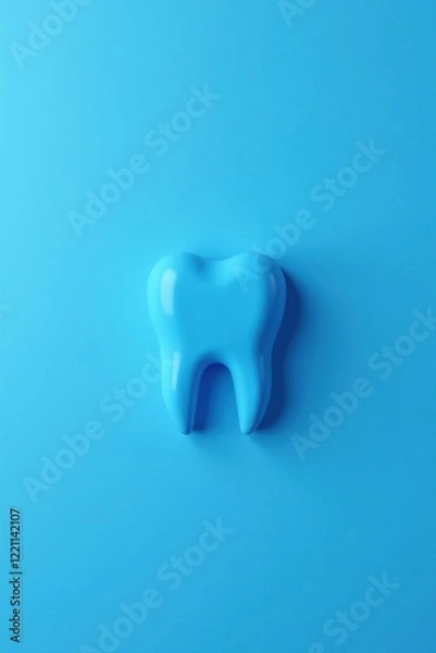 Fototapeta A Single, Smooth, Light Blue Tooth Model on a Vibrant Blue Background