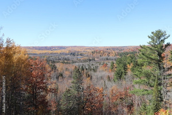 Fototapeta Autumn landscape with trees and lake near Interstate State Park in Taylors Falls, Minnesota. 