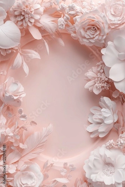 Fototapeta A stunning floral arch showcases an array of pastel roses and peonies, complemented by delicate greenery