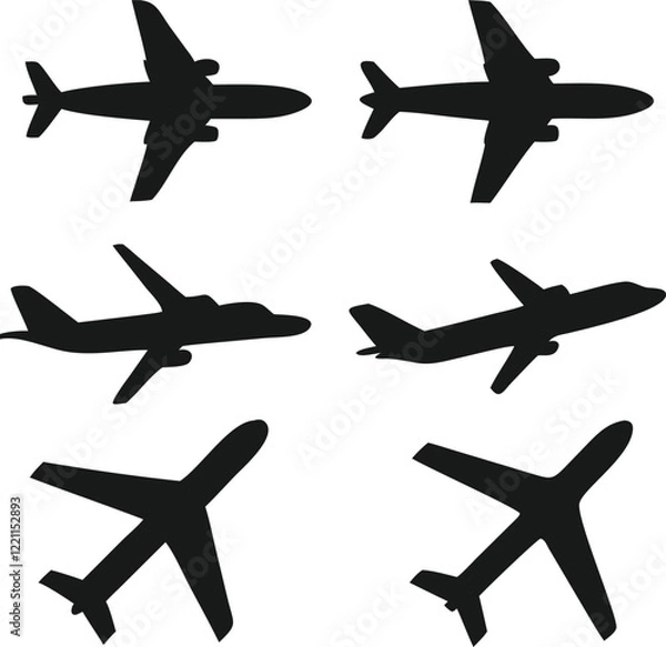 Fototapeta Simple black silhouettes of various airplanes.