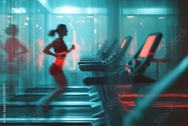 Fototapeta A couple of people are actively running on their treadmills in a gym