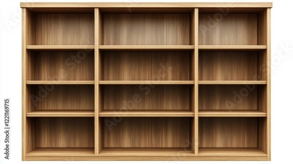 Fototapeta Wooden Bookshelf with Multiple Storage Compartments