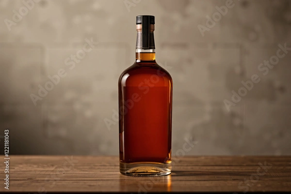 Fototapeta A mockup of a whiskey bottle displayed in an aesthetic setting, ideal for showcasing branding or label designs