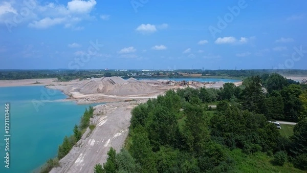 Fototapeta Small lakes water bodies near St Marys CBM Aggregates South aberfoyle pit. Building materials supplier in Cambridge, Ontario, Canada. Leading supplier of stone, sand and gravel for construction.