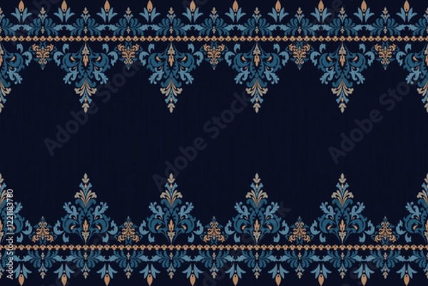 Fototapeta Ethnic seamless textile design. Ikat tribe. Geometric pattern embroidery. Background or carpet. Wallpaper. Curtain pattern, vector illustration.	