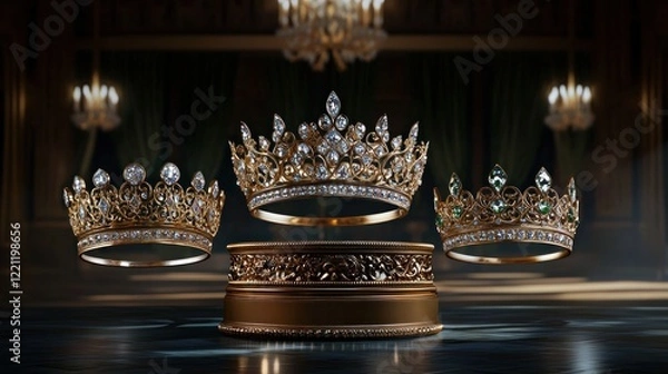 Fototapeta Three Golden Crowns on a Pedestal