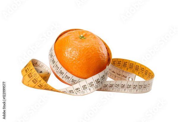 Obraz orange fruit with measuring tape isolated on transparent layered background.