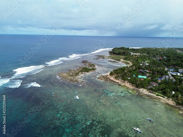 Fototapeta Aerial view of cloud nine, Philippines, one of the best surf spot in the world. High quality photo