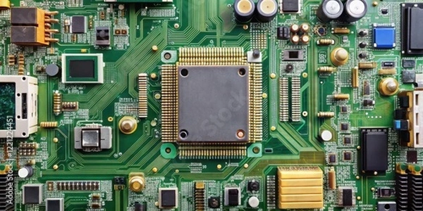Fototapeta Electronic circuit board with integrated components, circuit design, motherboard,  circuit design
