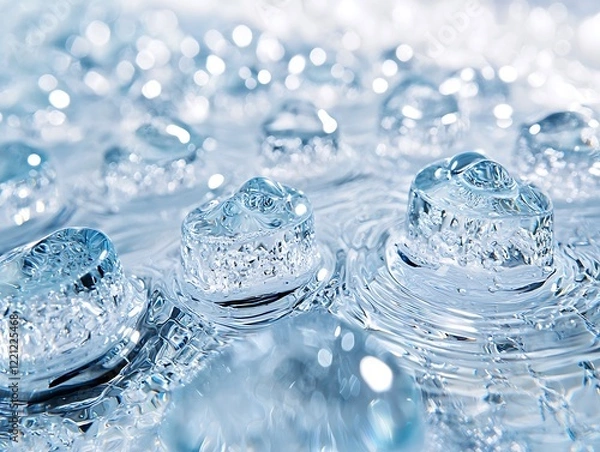 Fototapeta A ripple of clear water flowing smoothly, creating a minimalist and calming scene on a seamless white background