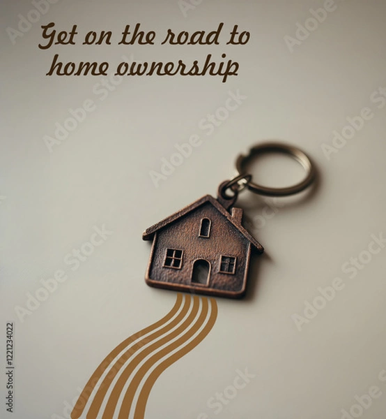 Obraz A keyring in the shape of a house for persons purchasing or renting a new home.