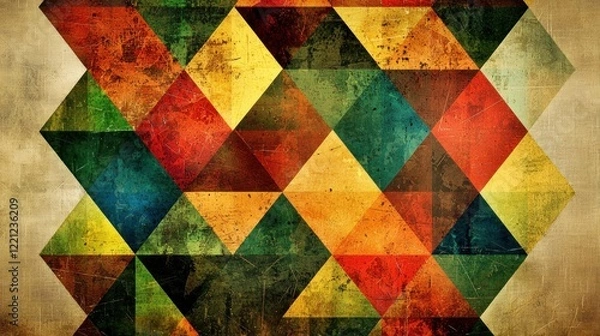 Fototapeta Vintage geometric triangles, textured background, design, web