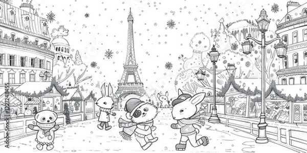 Obraz Tower Drawing in Black and White Cartoon Style Illustration
