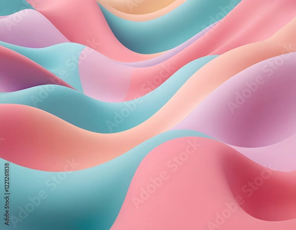 Fototapeta abstract colorful waves, Abstract 3d wavy smooth background. Multicolor pastel color palette. Aesthetic concept