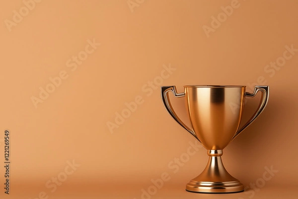 Fototapeta Elegant golden trophy displayed against a smooth warm orange background