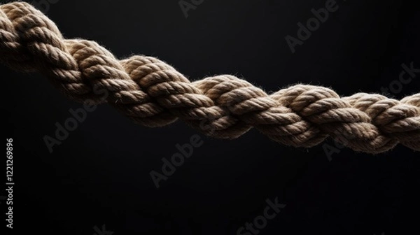 Fototapeta A close-up photograph shows a thick, textured rope against a dark background