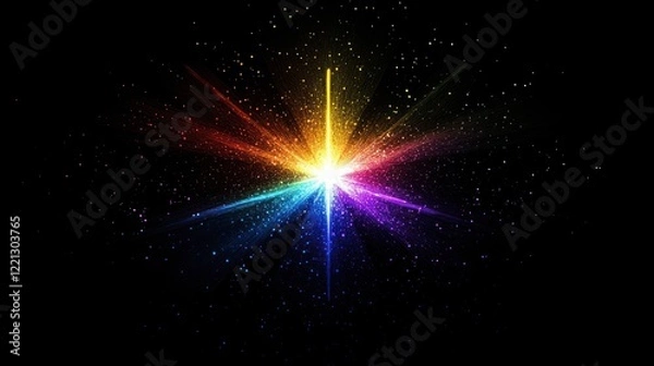 Fototapeta Striking and Mesmerizing Image of a Vibrant Cosmic Explosion Filled with Radiant Rays Shimmering Bursts of Colorful Energy and Glowing Luminescence Across the Celestial Expanse