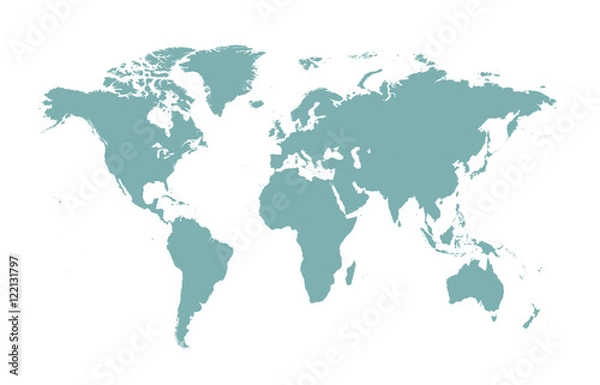 Fototapeta world map blue with borders flat design