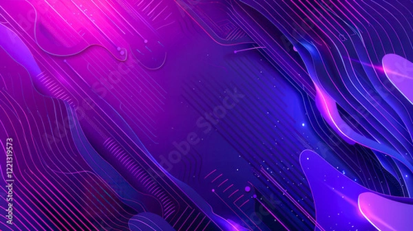 Fototapeta  Futuristic abstract background featuring fluid wavy lines in purple and pink hues, with a modern and dynamic digital aesthetic..