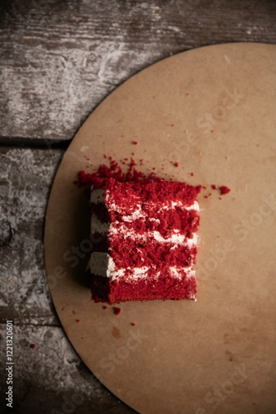 Fototapeta triangle piece of red velvet cake on round plate