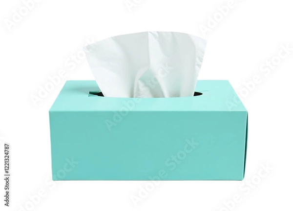 Fototapeta A teal tissue box with white tissues  Perfect for websites blogs or product catalogs