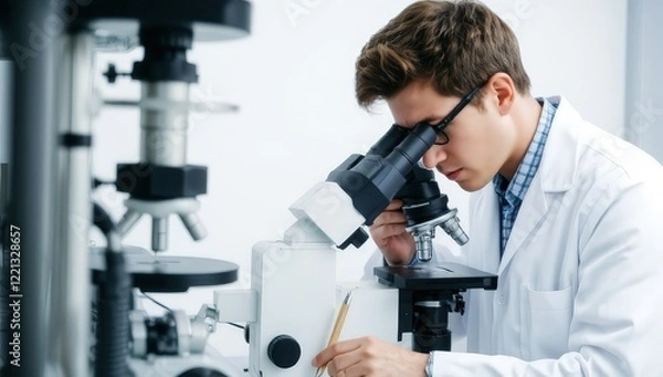Fototapeta A scientist with a microscope
