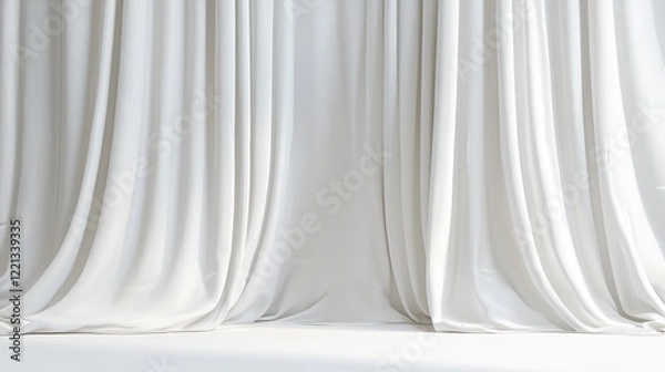 Fototapeta White flowing fabric with soft folds and elegant texture