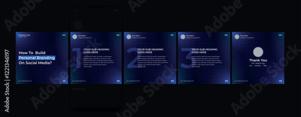 Fototapeta Business carousel post template for advertising, Set of carousel post for Instagram and LinkedIn, Editable social media carousel layout, template eps 10.