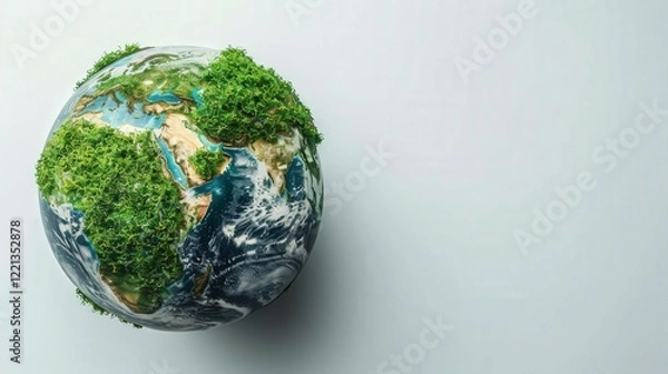 Fototapeta Globe With Green Continents Representing a Sustainable Future and the Goal of Net-Zero Emissions Across the Planet