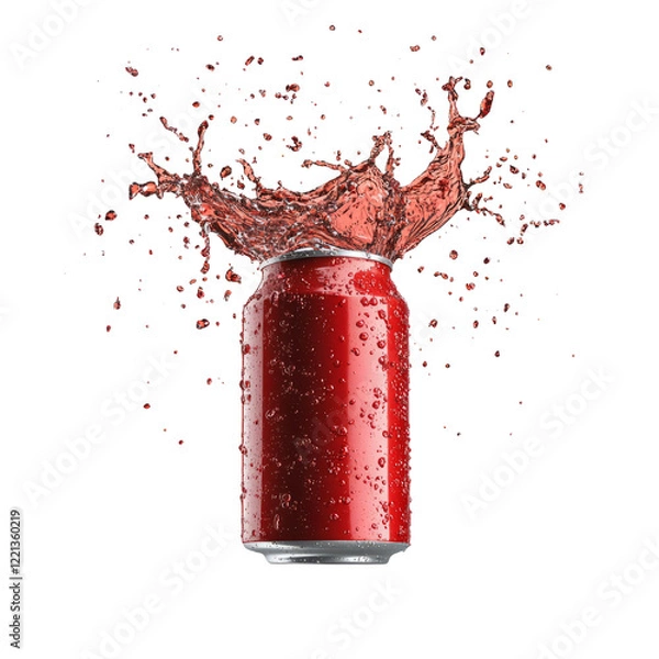 Fototapeta Splashing soda can isolated on transparent background with droplets flying