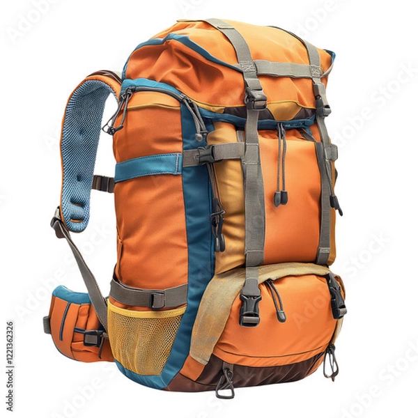 Obraz Vibrant orange hiking backpack isolated on transparent background