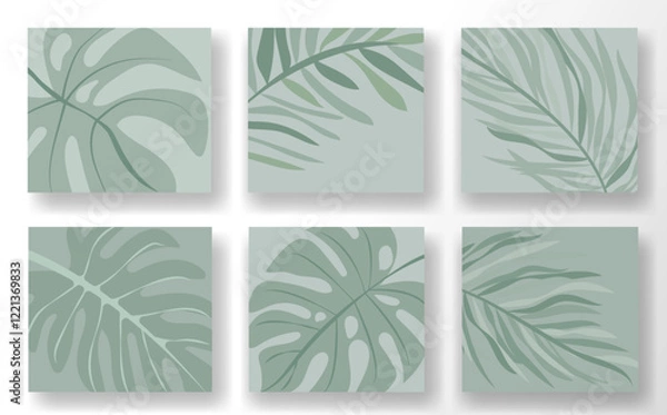 Fototapeta Inspirational mockup template set for social media featuring elegant leaf illustrations in soothing green tones