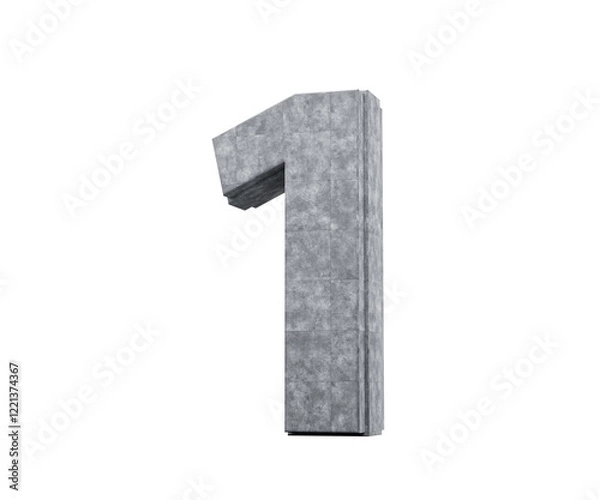 Fototapeta Concrete Number One 1 Digit Made Of Grey Concrete Stone 3d Illustration