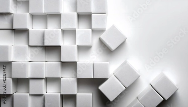 Fototapeta The white cube box is shifted randomly, on the left side, there is an empty space on the rig