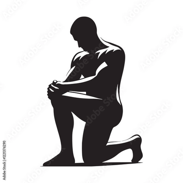 Fototapeta Minimalist kneeling person design for elegant compositions - Kneeling person silhouette - Kneeling person vector - Kneeling person illustration - Kneel silhouette - Kneeling vector
