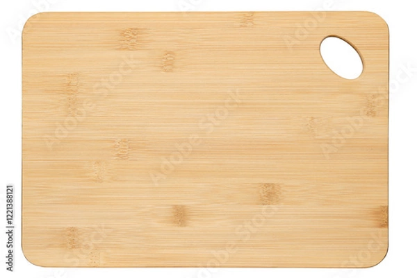 Fototapeta Bamboo cutting board view from above, isolated. Perfect for food styling, product presentations, adding overlays of food items, or use in culinary and design projects.