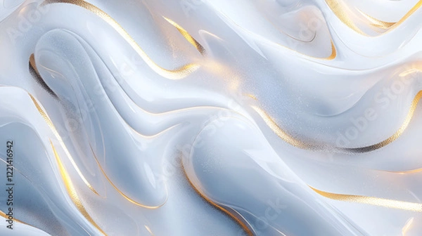 Fototapeta Abstract fluid art with flowing white and gold lines.  Elegant, luxurious design background.