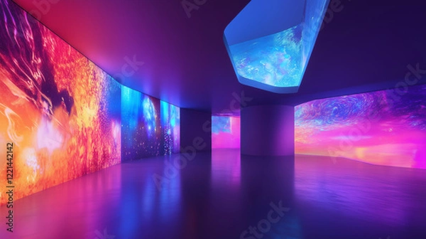 Fototapeta 光と空間が調和した近未来のデジタルアートギャラリー