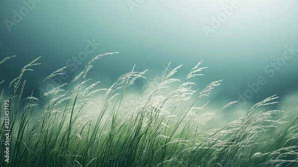 Fototapeta A field of grass with a light blue sky in the background
