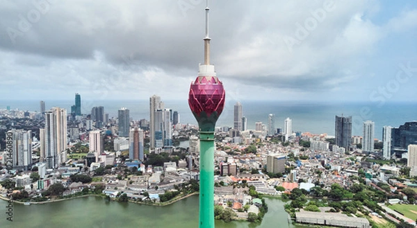 Obraz Aerial view of the main attraction, the Lotus Tower in the capital of Sri Lanka, Colombo. 
