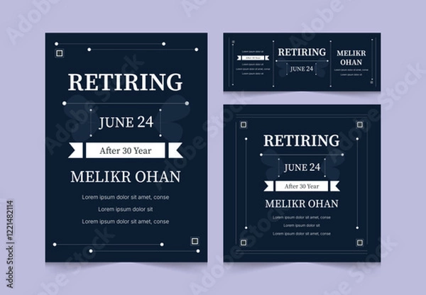 Fototapeta Set of Retirement Party Invitation Design Template. Happy retirement flyer, square banner, facebook cover and a4 poster vector design.