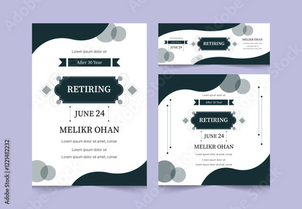 Fototapeta Set of Retirement Party Invitation Design Template. Happy retirement flyer, square banner, facebook cover and a4 poster vector design.
