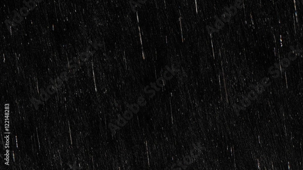 Obraz Falling Raindrops Animacja w zwolnionym tempie na czarnym tle, czarno -białym macierze luminancji, animacja deszczu z początkiem i końcem, idealna do filmu, kompozycji cyfrowej, mapowanie projekcji