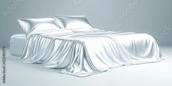 Fototapeta Satin Bedding in Elegant White for Perfect Comfort, Luxury, and Modern Sleep Aesthetics 11