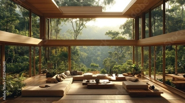 Fototapeta Tranquil Forest Home: A Modern Sanctuary